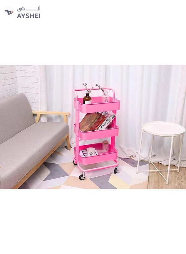 Roman Gifts 3 Tier Trolley Storage Cart With Wheels Pink 43.5x33x87cm