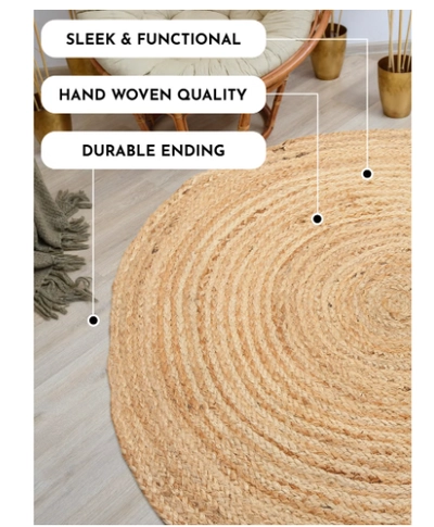 Raymond Jute Braided Boho Area Rug, Natural Hand Woven-2