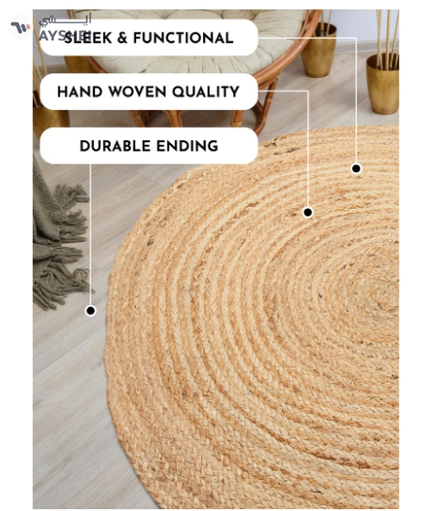 Raymond Jute Braided Boho Area Rug, Natural Hand Woven