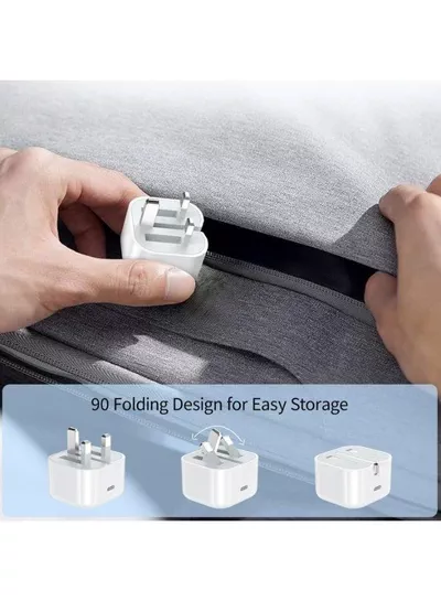 20W USB-C Fast Charger UK Plug Type-C Power Adapter for iPhone 17 16 15 Pro Max Plus iPad Samsung Galaxy Google Folding Travel Wall Charger (White)-3