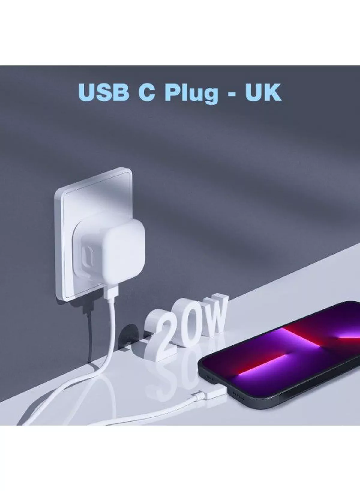 20W USB-C Fast Charger UK Plug Type-C Power Adapter for iPhone 17 16 15 Pro Max Plus iPad Samsung Galaxy Google Folding Travel Wall Charger (White)-2-2