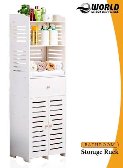 Eworld Waterproof White PVC Floor Cabinet Organizer, Stylish Storage Solution Featuring Shelves-0