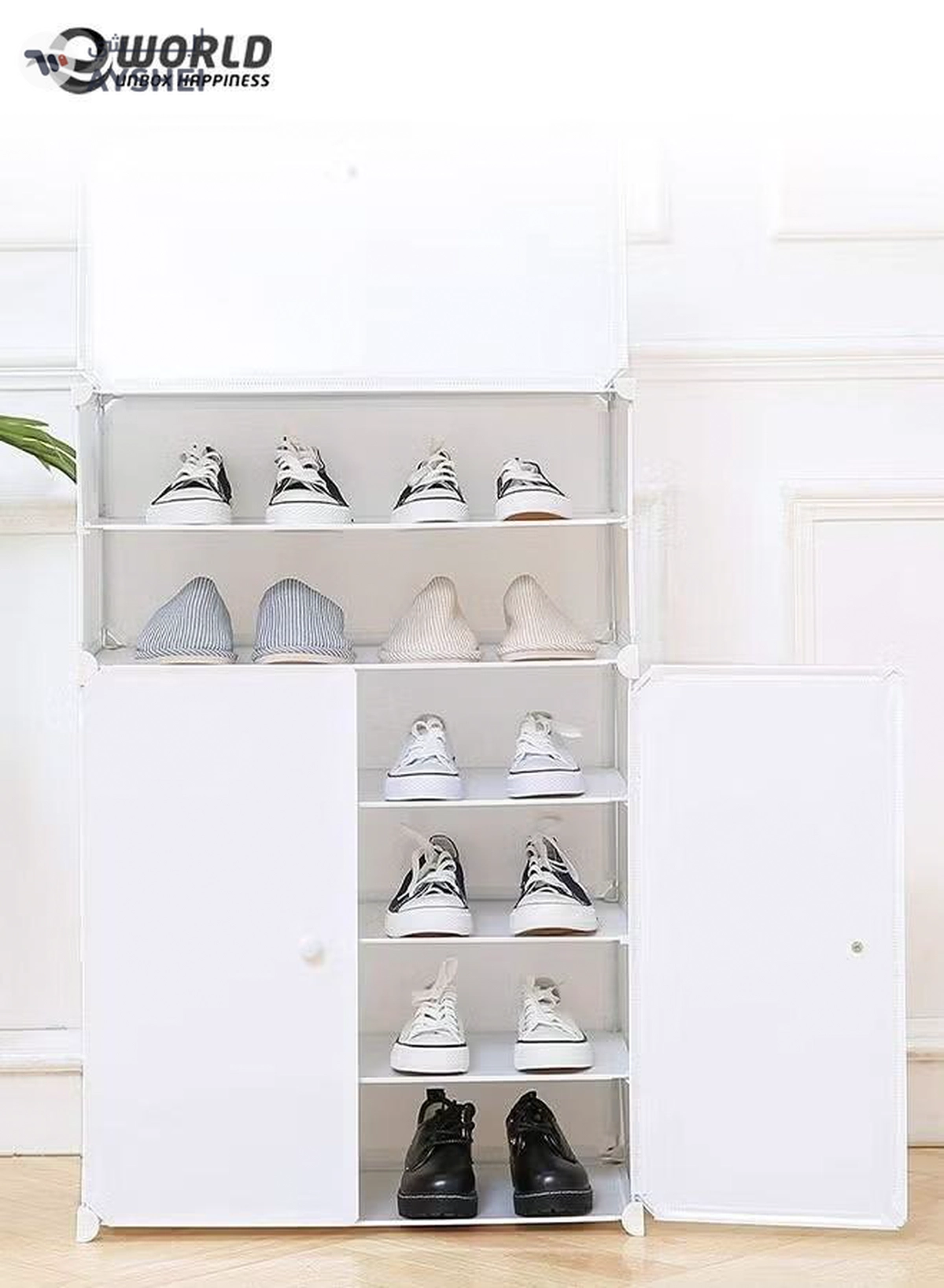 Eworld 3-Tier Stylish Plastic Shoe Organizer Rack for Entryway Hallway Storage Furniture -2-2