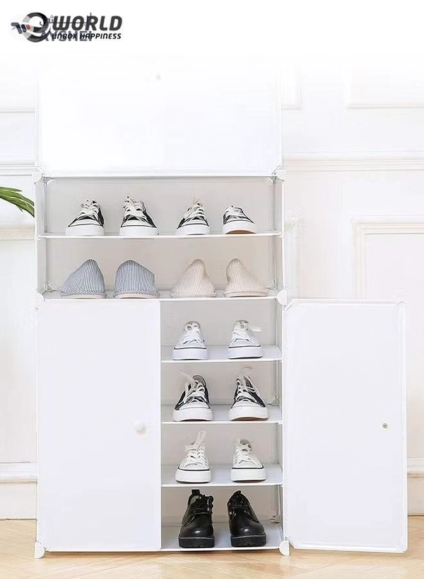 Eworld 3-Tier Stylish Plastic Shoe Organizer Rack for Entryway Hallway Storage Furniture