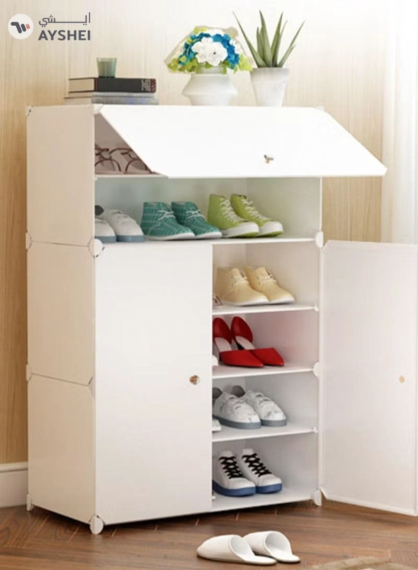 Eworld 3-Tier Stylish Plastic Shoe Organizer Rack for Entryway Hallway Storage Furniture