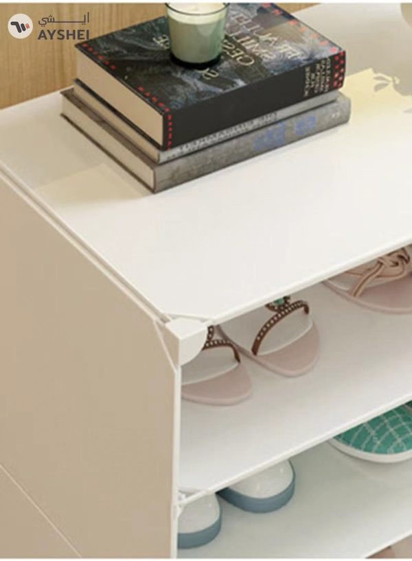 Eworld 3-Tier Stylish Plastic Shoe Organizer Rack for Entryway Hallway Storage Furniture