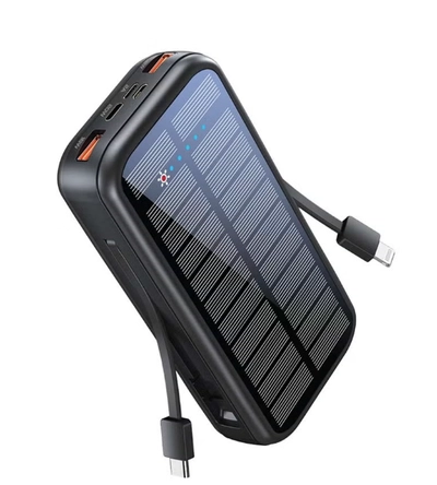 PROMATE 20000mAh EcoLight Solar Power Bank with Built-in USB-C & Lightning Cables Black-0