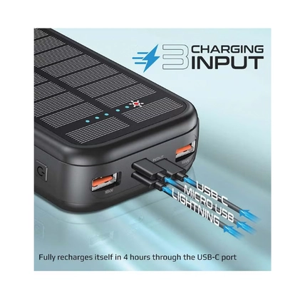 PROMATE 20000mAh EcoLight Solar Power Bank with Built-in USB-C & Lightning Cables Black-3