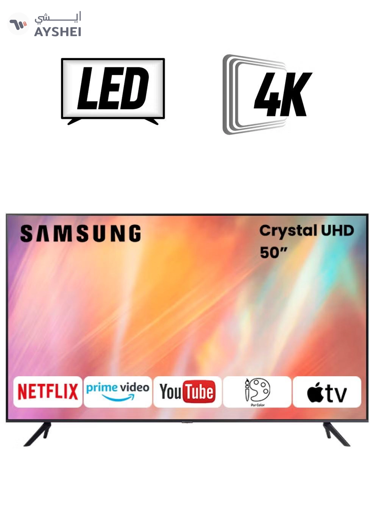 Samsung 50-Inch Crystal UHD Crystal Processor 4K Flat Smart TV UA50AU7000UXEG Titan Grey-0-0
