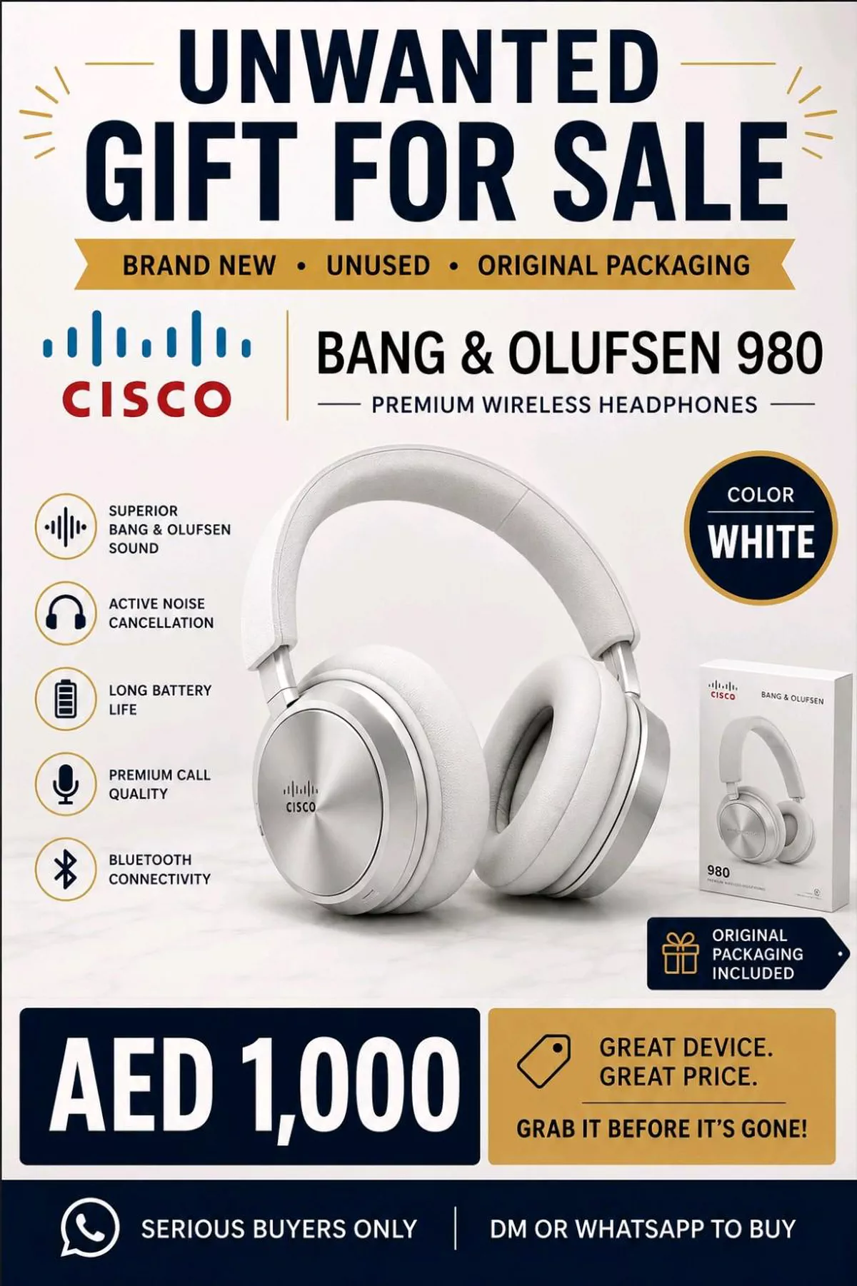 Bang & Olufsen 980 Premium Wireless Headphones - White