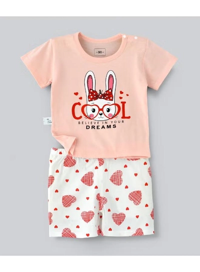 Babyqlo Printed T-Shirt And Shorts Set White/Pink-0
