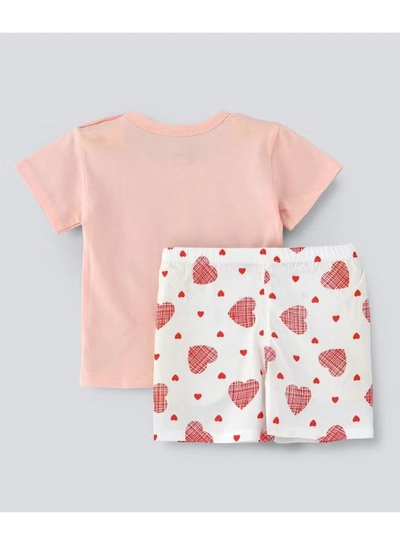 Babyqlo Printed T-Shirt And Shorts Set White/Pink-1