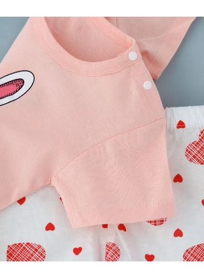 Babyqlo Printed T-Shirt And Shorts Set White/Pink-2