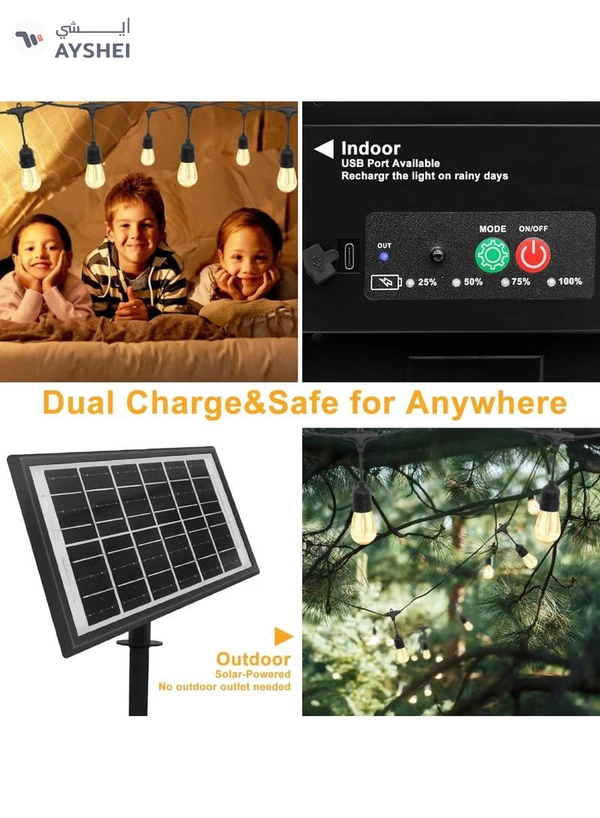 Yuwell Outdoor Waterproof IP65 Led String Lights E27 Holder 10 Meter Bulb Holder Wire With 20 Bulbs 4W A60 Amber With EU Plug Solar Bulb Holder For Ramadan Decoration Lights And Outdoor Decoration Light Hanging Light 6000mAh & USB-C, String Lights With Remote Control And 8 Modes Ramadan Light With Cable Ties