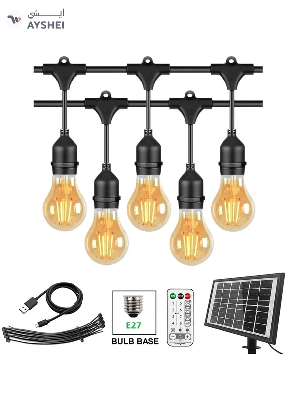 Yuwell Outdoor Waterproof IP65 Led String Lights E27 Holder 10 Meter Bulb Holder Wire With 20 Bulbs 4W A60 Amber With EU Plug Solar Bulb Holder For Ramadan Decoration Lights And Outdoor Decoration Light Hanging Light 6000mAh & USB-C, String Lights With Remote Control And 8 Modes Ramadan Light With Cable Ties