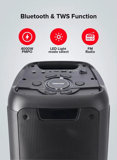 GEEPAS Rechargeable Professional Speaker 40000W PMPO With Wireless Microphone And Remote Control-4