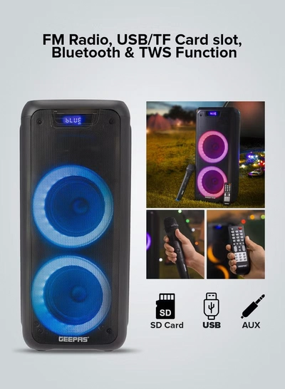 GEEPAS Rechargeable Professional Speaker 40000W PMPO With Wireless Microphone And Remote Control-1