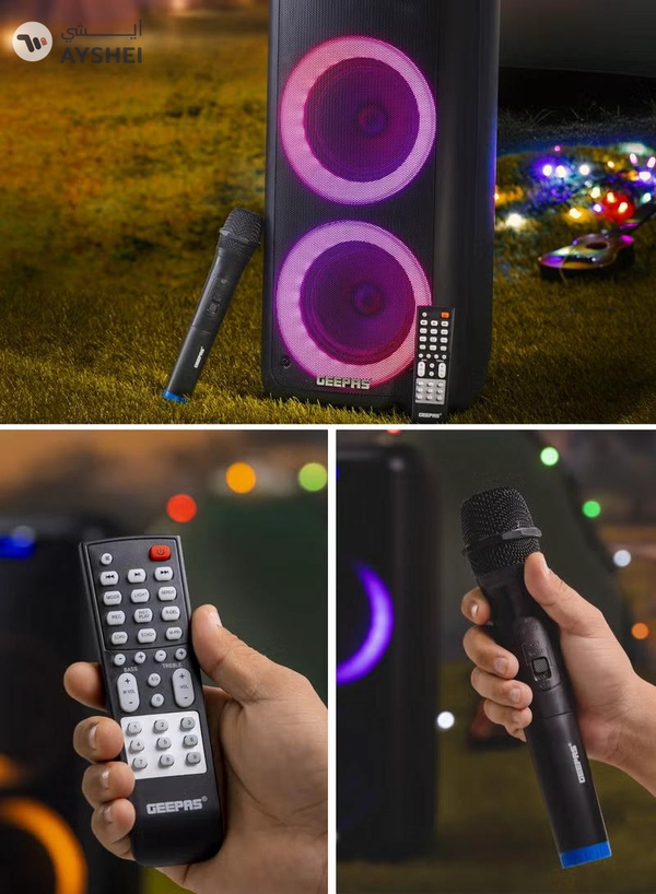 GEEPAS Rechargeable Professional Speaker 40000W PMPO With Wireless Microphone And Remote Control