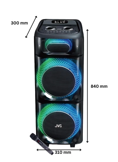 JVC Portable Bluetooth Party Speaker /2000W PMPO Output/ 10"*2 Speaker/8000 mAh Power Battery with Wireless Microphone and Remote control-XS-N178 XS-N178 Black-1