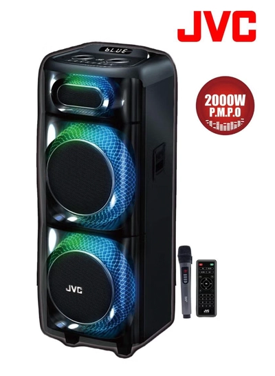 JVC Portable Bluetooth Party Speaker /2000W PMPO Output/ 10"*2 Speaker/8000 mAh Power Battery with Wireless Microphone and Remote control-XS-N178 XS-N178 Black-0