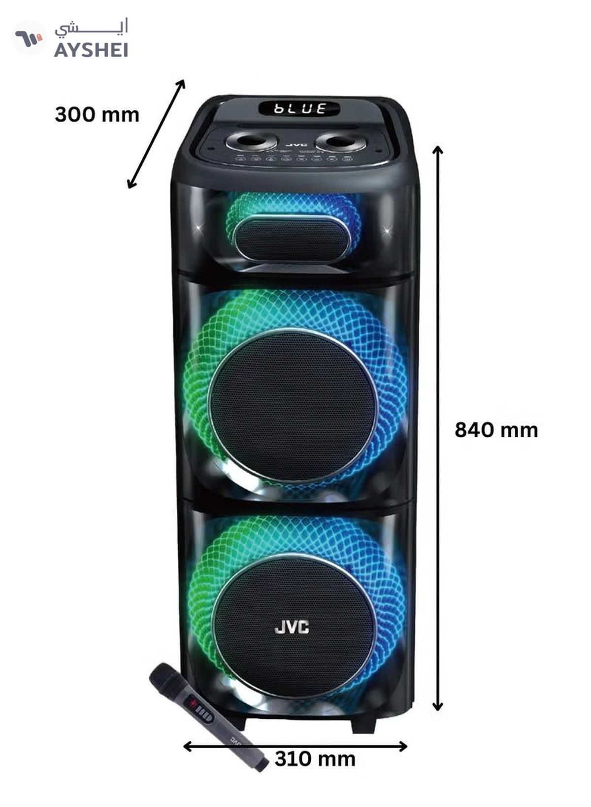 JVC Portable Bluetooth Party Speaker /2000W PMPO Output/ 10"*2 Speaker/8000 mAh Power Battery with Wireless Microphone and Remote control-XS-N178 XS-N178 Black-1-1