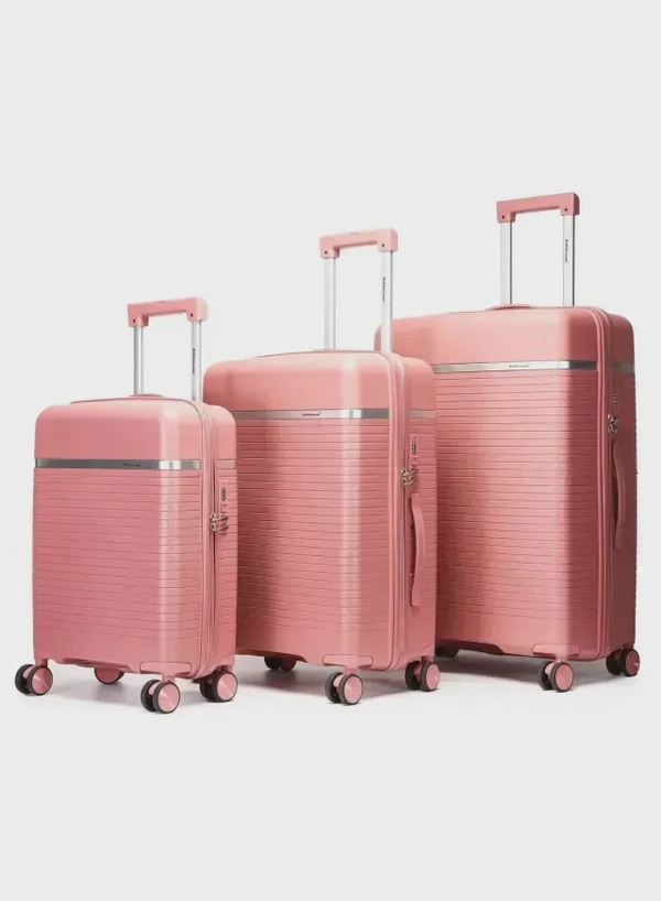 British Traveller 3-Piece Polypropylene Luggage Set | 20”, 24”, 28” Lightweight Suitcases with 360° Spinner Wheels, TSA Lock, Water & Scratch Resistant | Durable Hard Shell Trolley Bags with Telescopic Handle - Pink