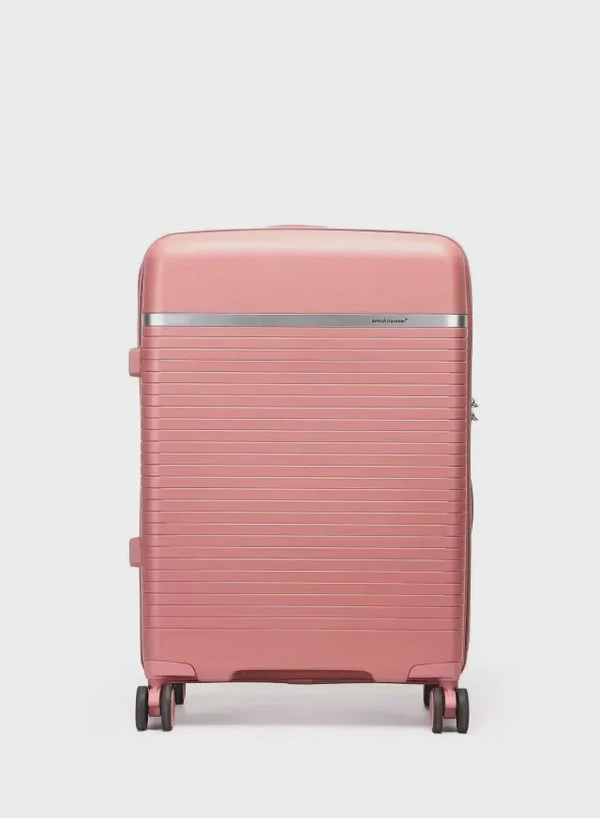 British Traveller 3-Piece Polypropylene Luggage Set | 20”, 24”, 28” Lightweight Suitcases with 360° Spinner Wheels, TSA Lock, Water & Scratch Resistant | Durable Hard Shell Trolley Bags with Telescopic Handle - Pink