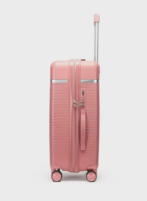 British Traveller 3-Piece Polypropylene Luggage Set | 20”, 24”, 28” Lightweight Suitcases with 360° Spinner Wheels, TSA Lock, Water & Scratch Resistant | Durable Hard Shell Trolley Bags with Telescopic Handle - Pink