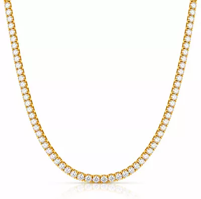 18K Yellow Gold Natural Diamond Tennis Necklace - 3.00 Carat Approx. - Round Brilliant Cut - G-H Color SI-I Clarity - Fine Diamond Necklace-0
