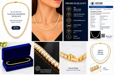 18K Yellow Gold Natural Diamond Tennis Necklace - 3.00 Carat Approx. - Round Brilliant Cut - G-H Color SI-I Clarity - Fine Diamond Necklace-2