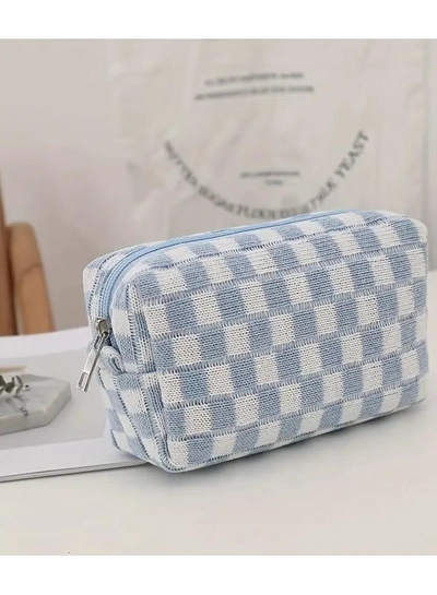 ORiTi Checkered Kinitted Cosmetic Bag Makeup Pouch Roomy Zipper Pouch -0