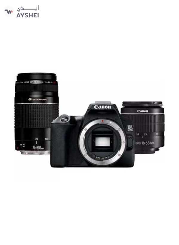 Canon EOS 250D SLR Camera Body Black With EF-S 18-55MM F3.5-5.6 III & EF 75-300MMF4-5.6 III Lens