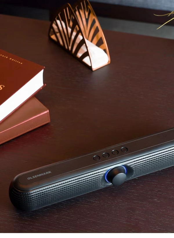  Olsenmark Wireless Speaker Bluetooth FM USB TF Card AUX Input TWS 2x5W Speaker Mini Sound Bar for PC Home Theater