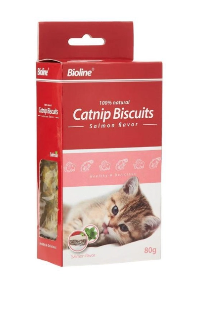 Bioline Catnip Biscuits 100% Natural Cat Treats 80g (Salmon Flavor & Cod Flavor)-4