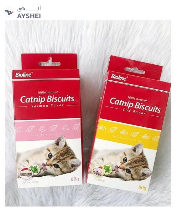 Bioline Catnip Biscuits 100% Natural Cat Treats 80g (Salmon Flavor & Cod Flavor)