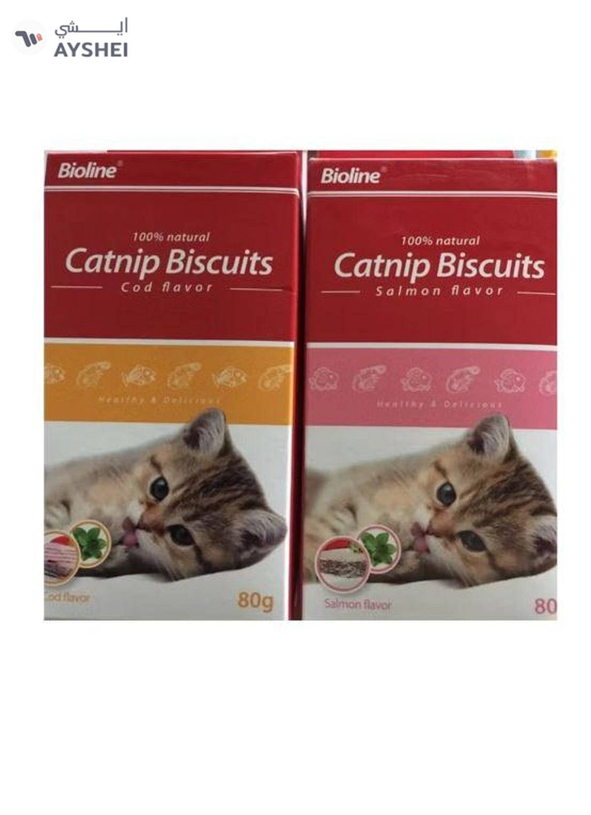 Bioline Catnip Biscuits 100% Natural Cat Treats 80g (Salmon Flavor & Cod Flavor)-1-1