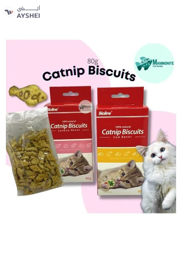 Bioline Catnip Biscuits 100% Natural Cat Treats 80g (Salmon Flavor & Cod Flavor)