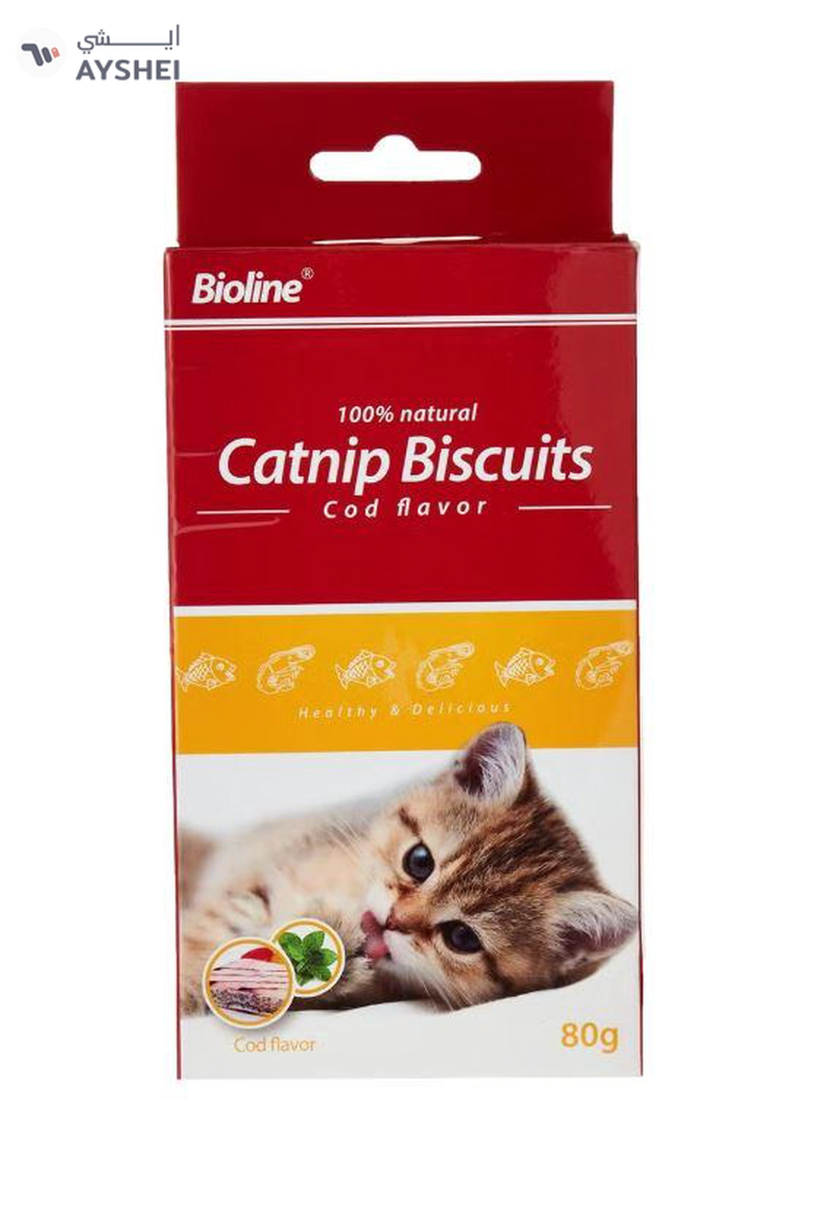 Bioline Catnip Biscuits 100% Natural Cat Treats 80g (Salmon Flavor & Cod Flavor)-3-3
