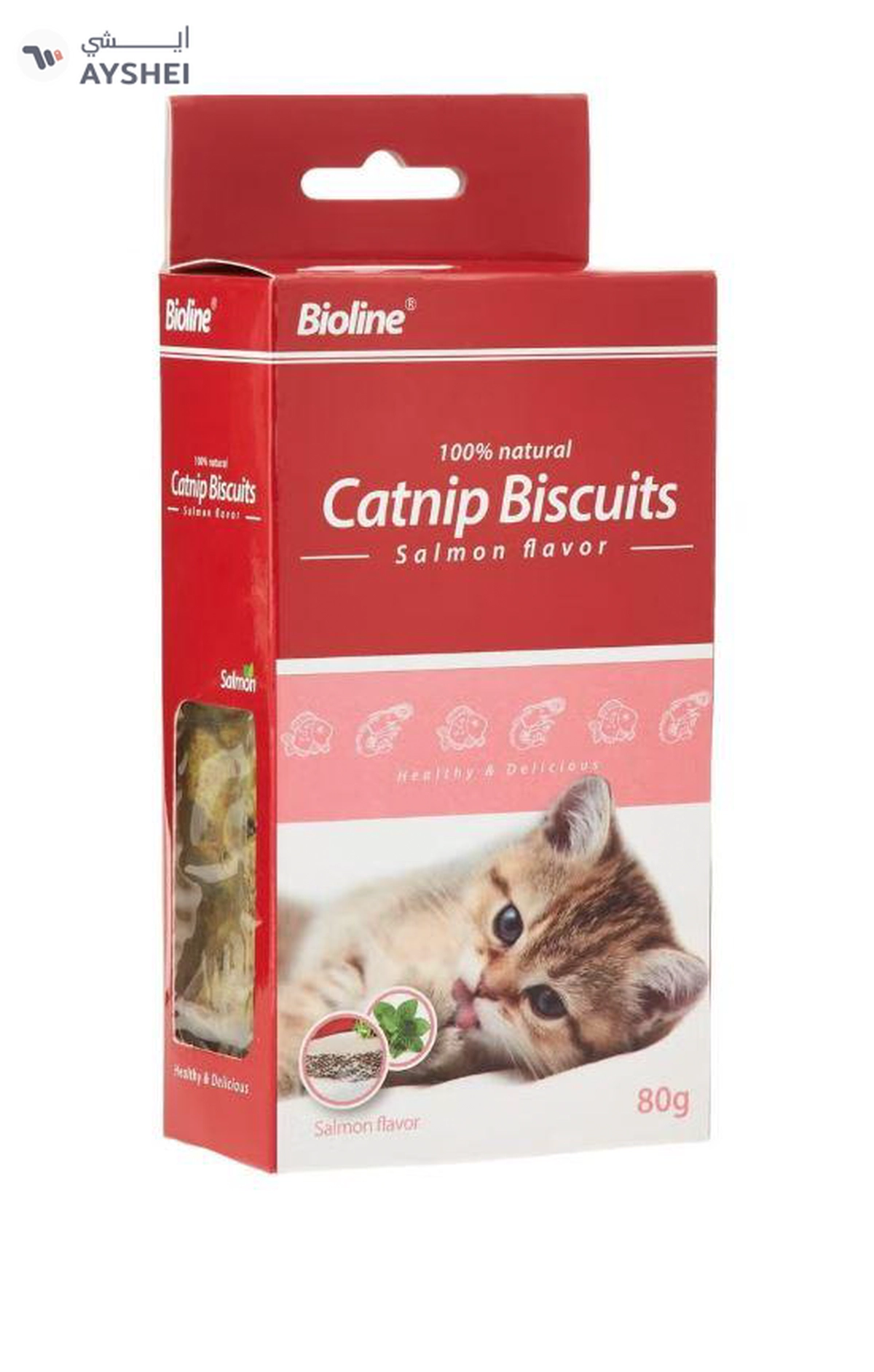 Bioline Catnip Biscuits 100% Natural Cat Treats 80g (Salmon Flavor & Cod Flavor)-4-4