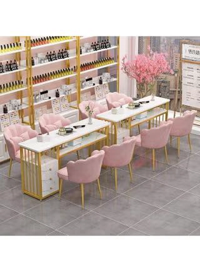 DubaiGallery Manicure Table Nail Desk for Nail Art, Marbling Texture Nail Table Beauty Spa Salon Station, Nail Makeup Supplies Decor Workstation Acetone Resistant w/Handrest, Drawers 2-Tier Desktop-1
