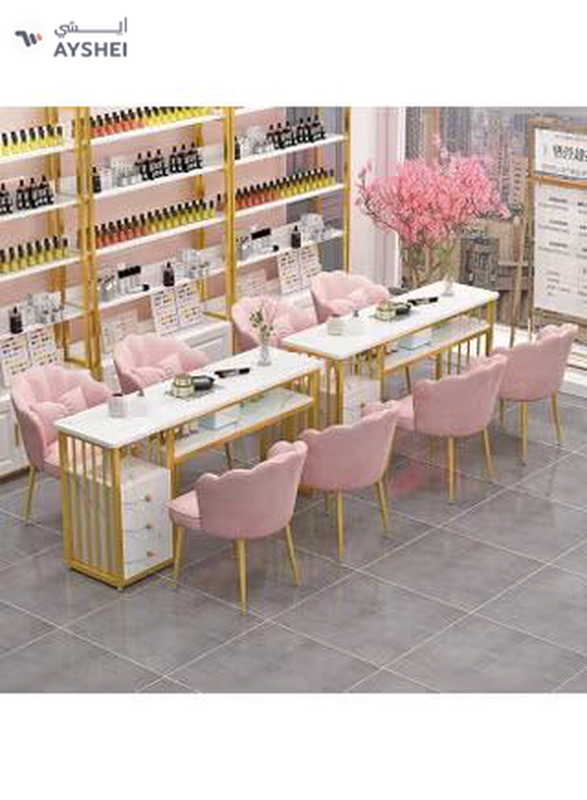 DubaiGallery Manicure Table Nail Desk for Nail Art, Marbling Texture Nail Table Beauty Spa Salon Station, Nail Makeup Supplies Decor Workstation Acetone Resistant w/Handrest, Drawers 2-Tier Desktop-1-1