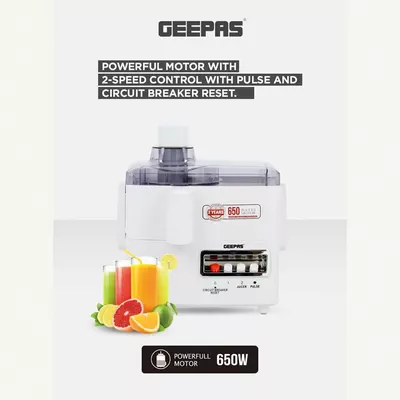 GEEPAS Multi-Functional 4-In-1 Food Processor (Juicer/Blender/ Grinder & Chopper) With Plastic Jar With SS Blades,2 Speed Control With Pulse 1.8 L 650 W GSB6147N White-1