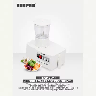 GEEPAS Multi-Functional 4-In-1 Food Processor (Juicer/Blender/ Grinder & Chopper) With Plastic Jar With SS Blades,2 Speed Control With Pulse 1.8 L 650 W GSB6147N White-4
