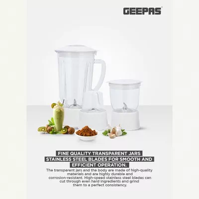 GEEPAS Multi-Functional 4-In-1 Food Processor (Juicer/Blender/ Grinder & Chopper) With Plastic Jar With SS Blades,2 Speed Control With Pulse 1.8 L 650 W GSB6147N White-3