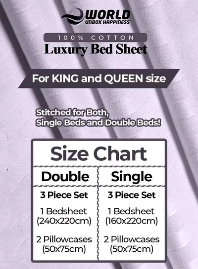 Eworld 3 Piece Luxury Purple Striped Bed Sheet Set with 1 Deep Pocket Fitted Sheet and 2 Pillowcases-1