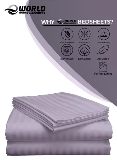 Eworld 3 Piece Luxury Purple Striped Bed Sheet Set with 1 Deep Pocket Fitted Sheet and 2 Pillowcases-3