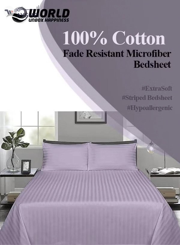Eworld 3 Piece Luxury Purple Striped Bed Sheet Set with 1 Deep Pocket Fitted Sheet and 2 Pillowcases