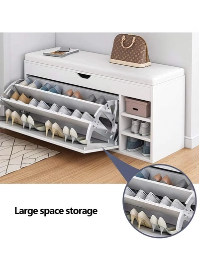 DubaiGallery Shoe Storage Bench with Hidden Shoe Rack,Leather Entryway Shoe Bench Seat Shoe Organizer Shoe Cabinet,Modern Entry Decorative-1