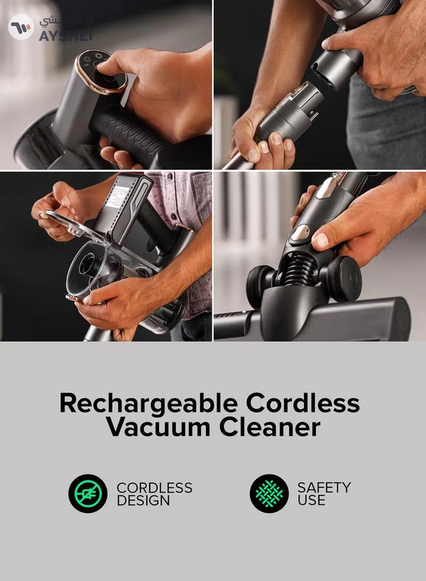 GEEPAS Rechargeable Cordless Handheld Stick Vacuum Cleaner with Powerful Suction 40mins Runtime High Efficiency Filtration system 160 W GVC19030 Black/Grey