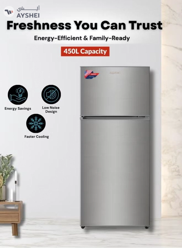 GEEPAS 240L Gross/205L Net Capacity Double Door Defrost Refrigerator| With faster Cooling, Long Lasting Freshness, Extra Space, VCM Steel Body,Tempered Glass Shelves, Handle Lock And Key, Temperature Control, LED Lighting|37L Freezer Capacity 240 L GRF2400SXE Silver